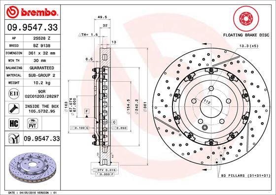 BREMBO 09954733 Fren Diski On Floating Mercedes-Benz