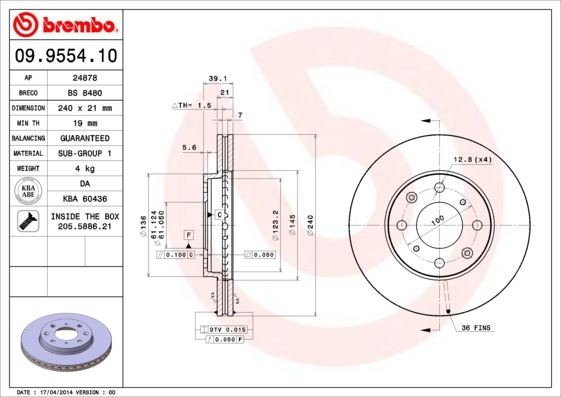BREMBO 09955410 Ön Fren Diski Hava Kanalli Honda Jazz 1.4l L13a1 Gd1 Kasa 02-07 / City 1.4l L13a8 Ge4 Kasa 05- 08 - Küçük Tip Arkalar Kampana İse 240 Çap X 4 Bijon - Adet Disk Fiyatıdır