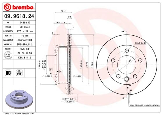 BREMBO 09961824 Fren Diski On Mercedes Sprinter B901>B904 . Vw Lt 28-35-46