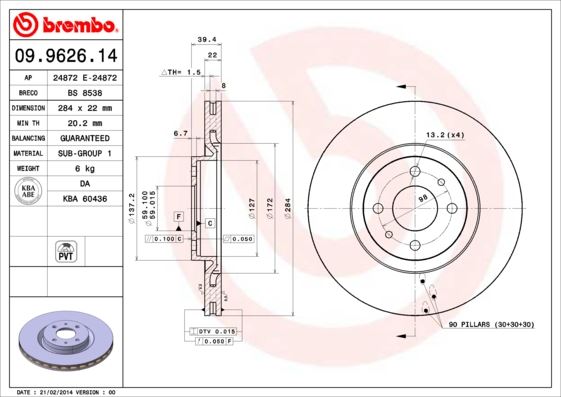 BREMBO 09962614 Fren Diski On Standard Alfa Romeo