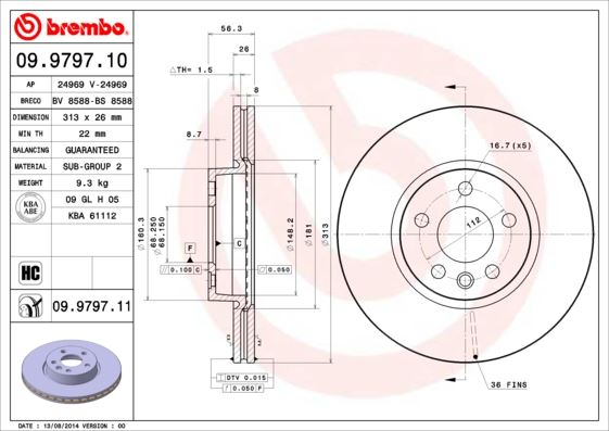 BREMBO 09979711 Fren Diski On Uv Coated Ford