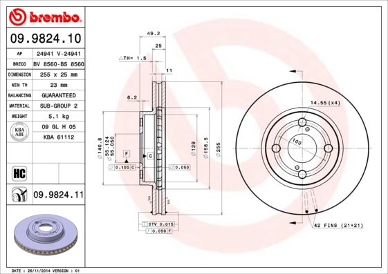 BREMBO 09982410 Ön Fren Diski Hava Kanalli Toyota Corolla 1.4l 4zz-Fe Zze120 Vvti 02-06 / 1.6l 3zz-Fe Zze121 Vvti 02-06 255 Çap X 4 Bijon - Adet Disk Fiyatıdır