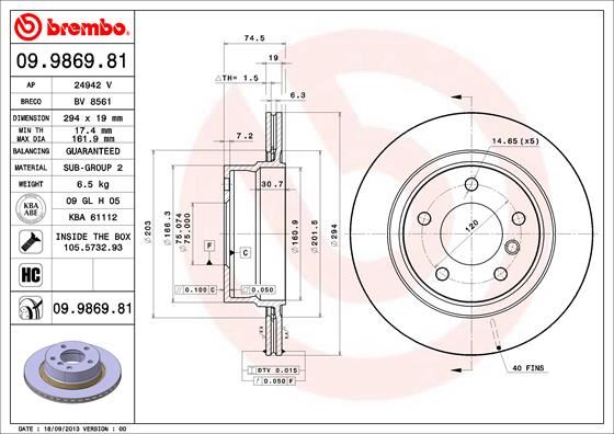 BREMBO 09986981 Fren Diski Arka Bmw E85 E86