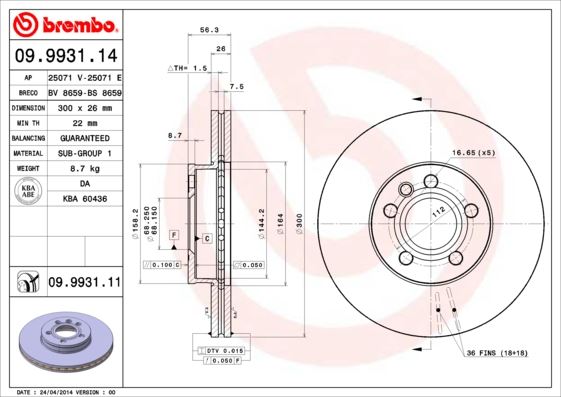 BREMBO 09993111 Fren Diski On Uv Coated Ford