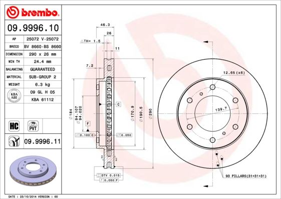 BREMBO 09999610 Fren Diski On Standard Mitsubishi