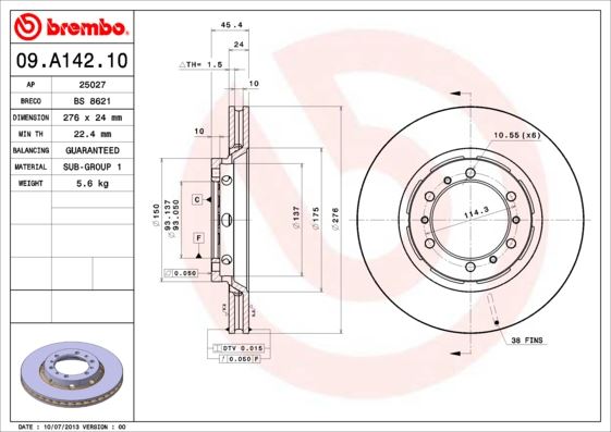 BREMBO 09A14210 Fren Diski On Standard Mitsubishi