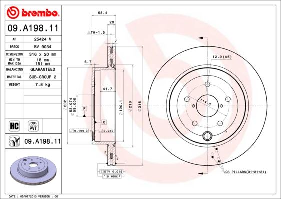 BREMBO 09A19811 Fren Diski Arka Uv Coated Subaru