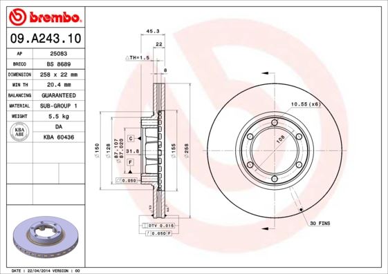 BREMBO 09A24310 Fren Diski On Standard Mitsubishi