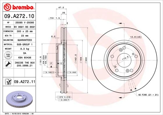 BREMBO 09A27211 Ön Fren Diski Hava Kanalli Honda Accord 2.0l K20a Vtec 2.2l N22a Ctdi 2.4l K24a Cl7 Cl9 Cn1 Kasa 03-08 - 16 Jant Araçlar Için 300 Çap X 5 Bijon - Adet Disk Fiyatıdır