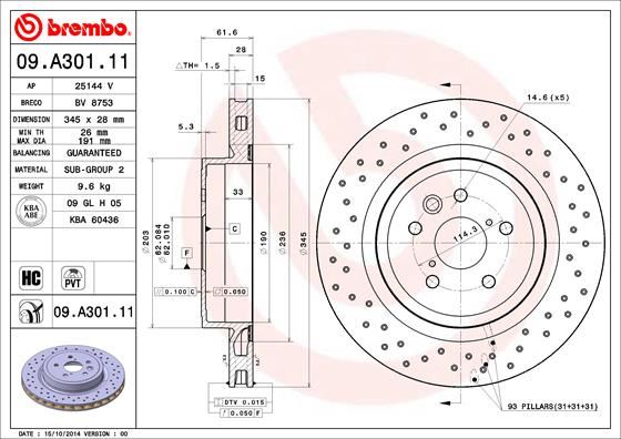 BREMBO 09A30111 Fren Diski Arka Uv Coated Lexus