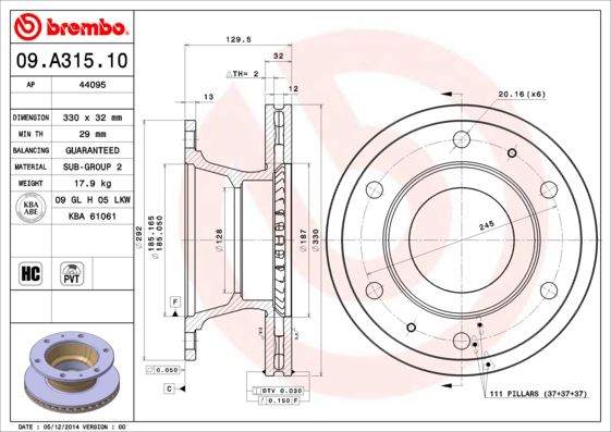 BREMBO 09A31510 Fren Diski Iveco Eurocargo I-Iii 01/91-09/15-Iveco Eurocargo Iv 05/13->-Iveco Eurocargo V 09/15->-Iv