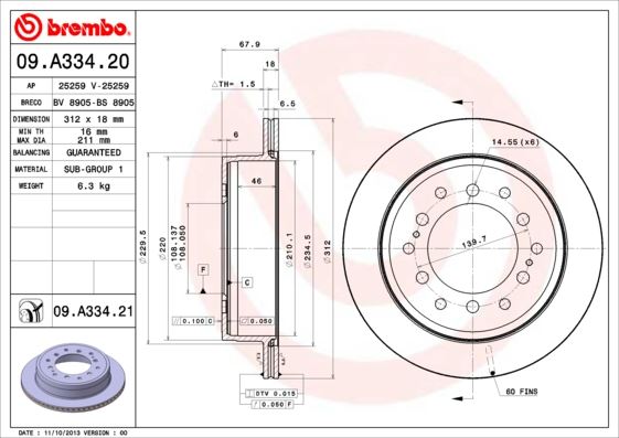 BREMBO 09A33421 Fren Diski Arka Uv Coated 312-6 - Toyota Land Cruiser 2.7-2.8-3.0-4.0 D-4d 10>