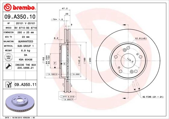 FRD-DDF1557C Fren Diski On Havali-(280-5)-(Honda  Accord 03/08  2.4-2.2 Ctdi  ) (Ddf1557)