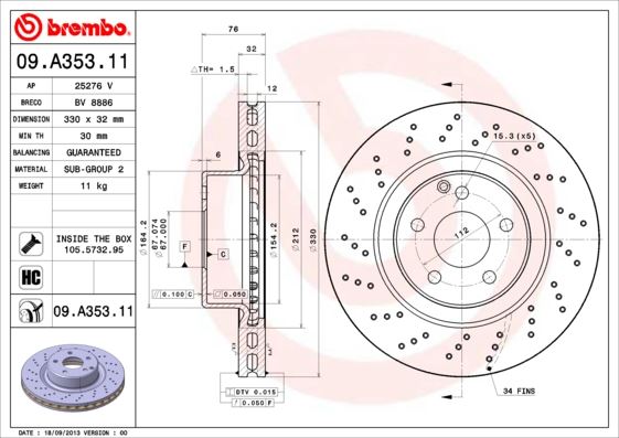 BREMBO 09A35311 Fren Diski On Mercedes S-Class W220 98>05