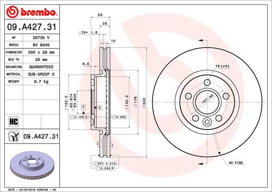 BREMBO 09A42731 Fren Diski On Ford Mondeo Iv S-Max . Land Rover Freelander Ii L359 Range Rover Evoque L538