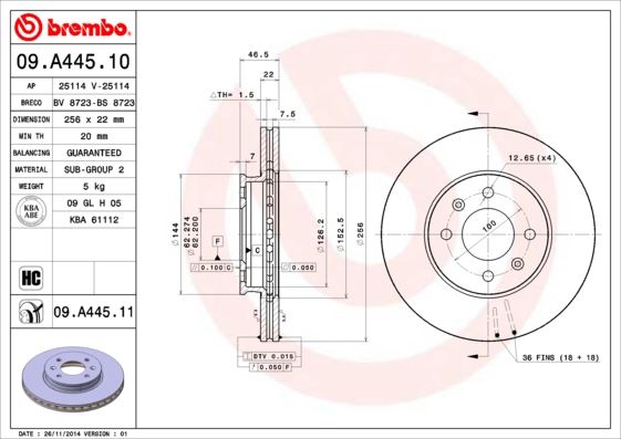 BREMBO 09A44510 Ön Fren Diski Hava Kanalli Hyundai Accent Era 1.5l D4fa Crdi 06-> 1.4l G4ee 06-10 1.6l G4ed 06-10 / İ20 1.2l 1.4l Crdi Dizel 08-> 1.1l Crdi 12-> / Kia Rio 1.4l 1.6l Benzinli 05-> 1.5l D4fa Crdi 06->