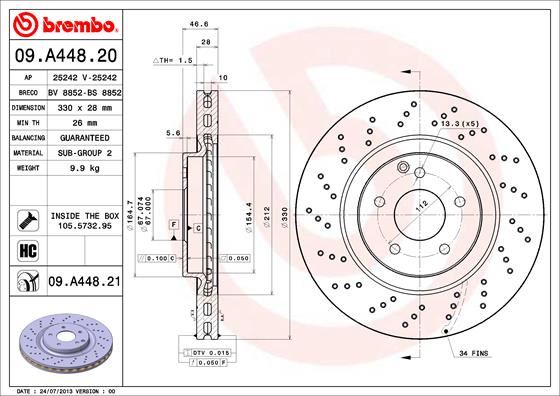 BREMBO 09A44821 Fren Diski On Mercedes Amg W203 Cl203 S203 C209 A209 R171