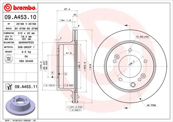BREMBO 09A45311 Arka Fren Diski Hava Kanalli Kia Sorento 2.5l D4cb Crdi 02-06 315 Çap X 5 Bijon - Adet Disk Fiya Tıdır