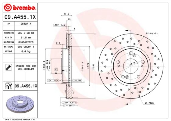 BRE-09.A455.14 Fren Diski On Havali (282-5)-(Honda  Civic 2007/2011  1.6 /Crv 2002/2006 )