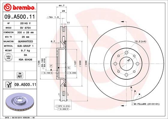 BREMBO 09A50011 Fren Diski On Uv Coated Lancia