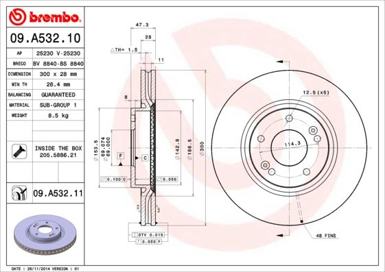 BREMBO 09A53210 Ön Fren Diski Hava Kanalli Hyundai İx35 2.0l D4ha Crdi Dizel 136hp 10-> 1.6l G4fd Gdi Gamma 140 Hp 11-> / Kia Sportage 2.0l D4ha Crdi 136hp 10-> 1.6l G4fd Gdi 140hp 11-> 300 Çap X 5 Bijon -