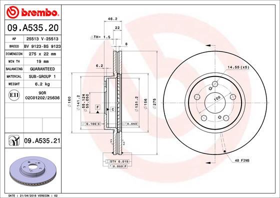 BREMBO 09A53521 Fren Diski On Uv Coated Toyota