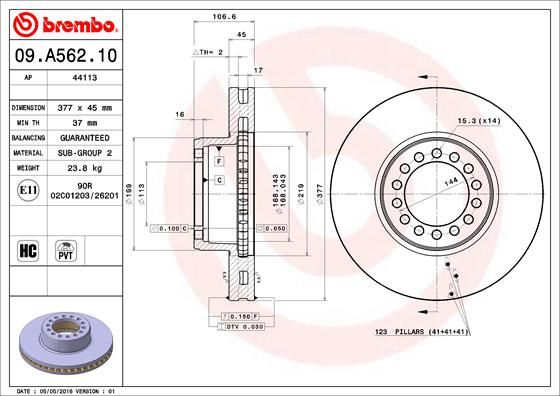 BREMBO 09A56210 Fren Diski Iveco Eurocargo I-Iii 01/91-09/15-Iveco Eurocargo Iv 05/13->-Iveco Eurocargo V 09/15->-Iv