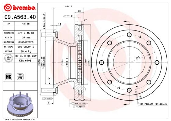 BREMBO 09A56340 Fren Diski Iveco Eurocargo I-Iii 01/91-09/15-Iveco Eurofire 01/91->