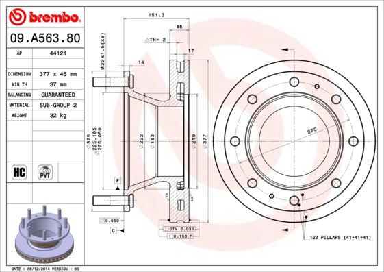 BREMBO 09A56380 Fren Diski Iveco Eurocargo I-Iii 01/91-09/15-Iveco Eurocargo Iv 05/13->-Iveco Eurocargo V 09/15->-Iv