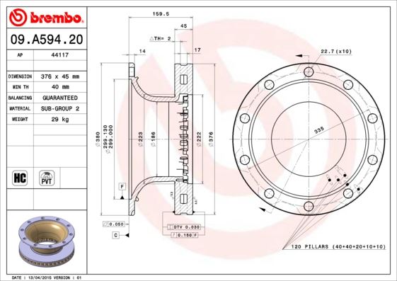 BREMBO 09A59420 Fren Diski Bpw Skh Axle