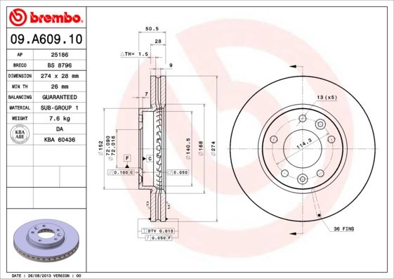BREMBO 09A60910 Fren Diski On Standard Kia