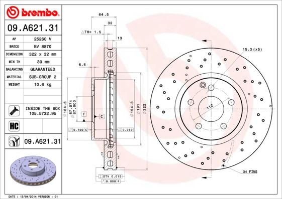 BREMBO 09A62131 Fren Diski On Mercedes W204 S204 W212 S212 C207 A207
