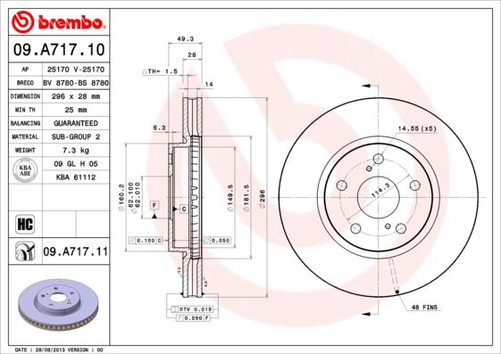 BREMBO 09A71711 Fren Diski On Uv Coated Lexus