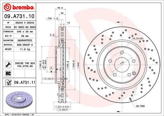 BREMBO 09A73111 Fren Diski On Mercedes Amg W203 Cl203 C209 R171