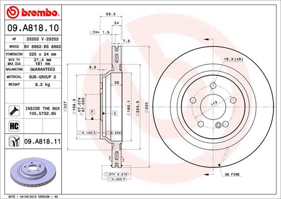 BREMBO 09A81811 Fren Diski Arka Mercedes Amg W221 C216 W222 R230