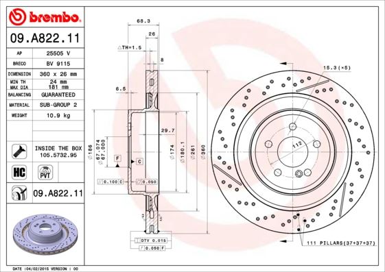 BREMBO 09A82211 Fren Diski Arka Mercedes C204 C218 X218 W212 S212
