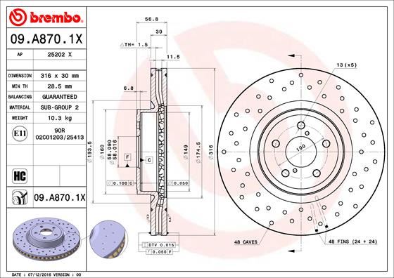 BREMBO 09A8701X Ön Fren Diski Hava Kanalli - Delikli Subaru Forester 2.0l Fa20 Xt Awd Sj Kasa 13-> / Outback 2.5 L Fb25b Br Kasa 13-> 316 Çap X 5 Bijon - Adet Disk Fiyatıdır