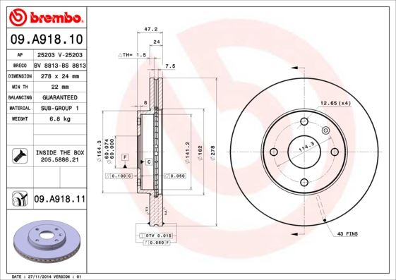 BREMBO 09A91810 Fren Diski On Standard Chevrolet