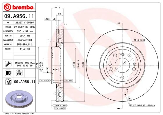 BREMBO 09A95611 Fren Diski On 4-Matic Mercedes W166 C292 W251