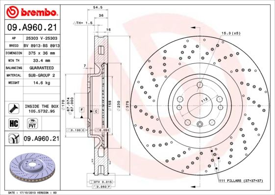 BREMBO 09A96021 Fren Diski On 4-Matic Mercedes W166 X166 C292