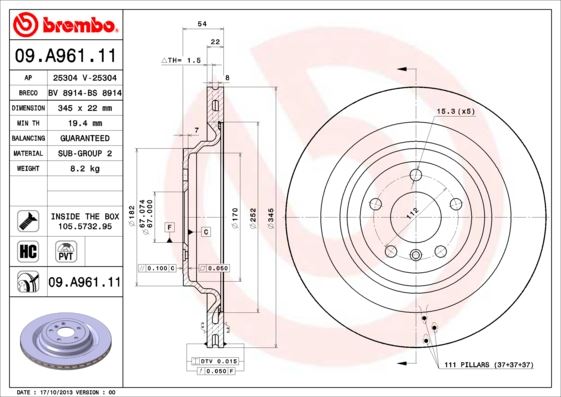 BREMBO 09A96111 Fren Diski Arka 4-Matic Mercedes W166 X166 C292