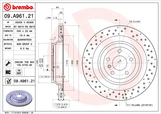 BRE-09.A961.21 Fren Diski Arka Uv Coated Mercedes-Benz