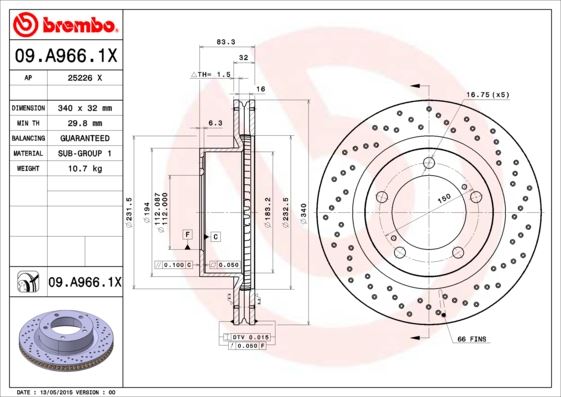 BREMBO 09A9661X Ön Fren Diski Hava Kanalli - Delikli Toyota Landcruiser 4.7l 2uz-Fe V8 Uzj200 08-> / 4.5l 1vd-Ftv Vdj200 Dizel D4-D 08-> 340 Çap X 5 Bijon - Adet Disk Fiyatıdır