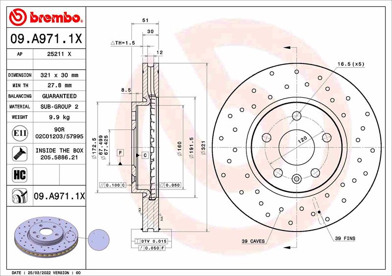 BREMBO 09A9711X Fren Diski Buick Sgm Gl8 I Cu2 07/05-12/16-Buick Sgm Gl8 S Ii Cu3 11/10->-Buick Sgm Lacros