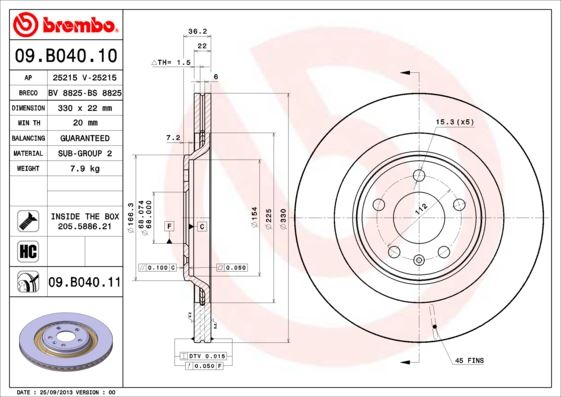 BREMBO 09B04011 Arka Fren Aynasi Havali A4 8k2 A4 Avant 8k5 2.7 Tdi/S4 Quattro 07- A5 8t S5 Quattro 07- Q5 8r 2.0 Tf 986479750-986479c86-Df4860s