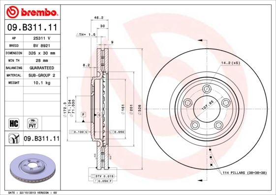 BREMBO 09B31111 Fren Diski On Jaguar Xf I X250 Xj X350 X358 Xk Ii X150