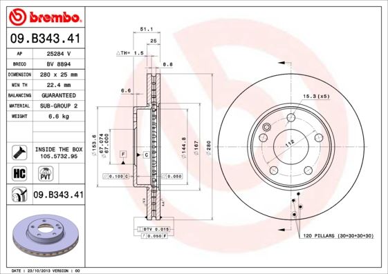 BREMBO 09B34341 Fren Diski On Mercedes W176 W246 C117
