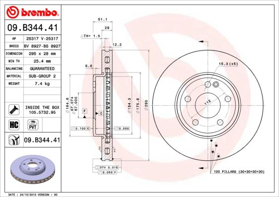 BREMBO 09B34441 Fren Diski On Mercedes W176 W246 C117 X117 X156