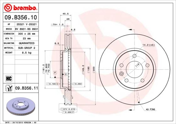 BREMBO 09B35611 Ön Fren Aynasi Insignia B 16 Inç 18> Astra J 09 > Zafira C 11 > Cruze 09 > 300x26x5dlxhavali 13502051