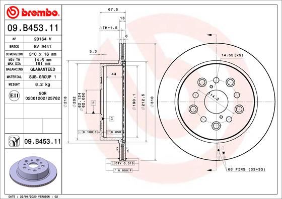 BRE-09.B453.11 Fren Diski Arka Uv Coated Toyota